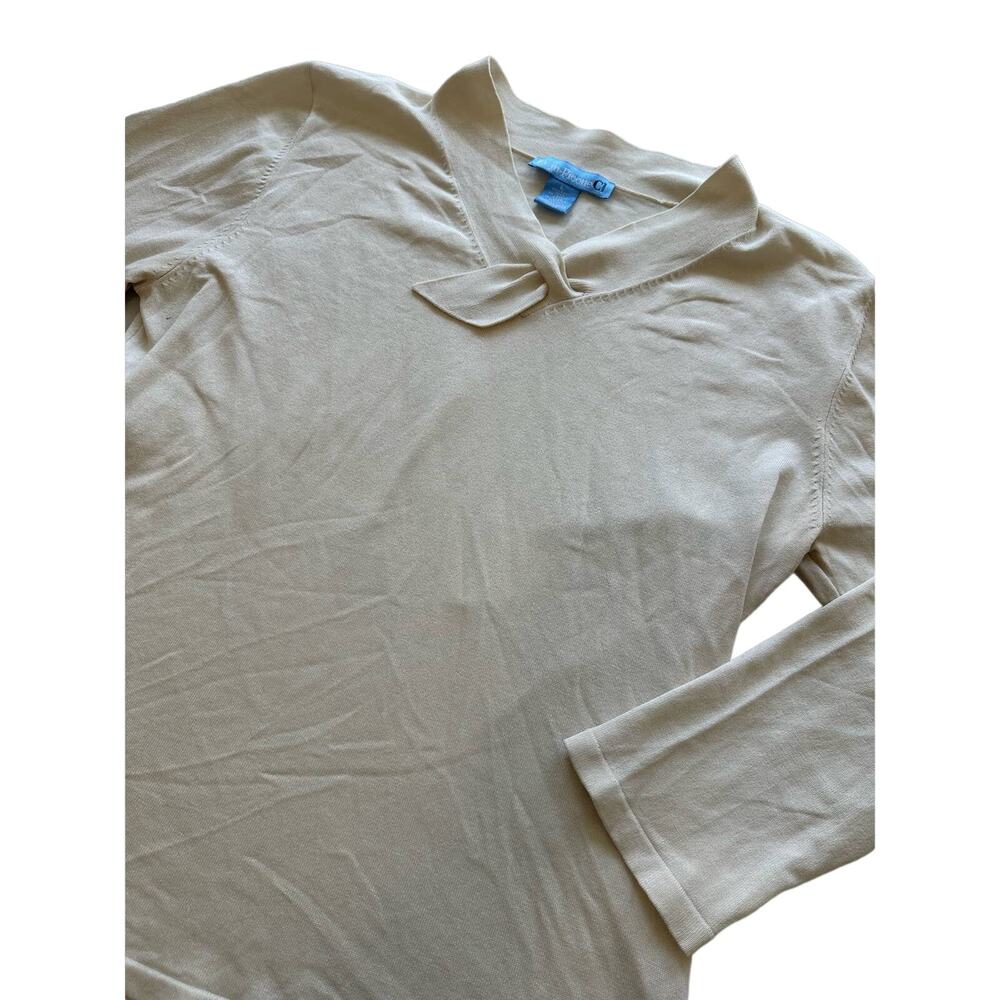 Evan Picone Silk Blend Cream Tie Neck Blouse Size Large